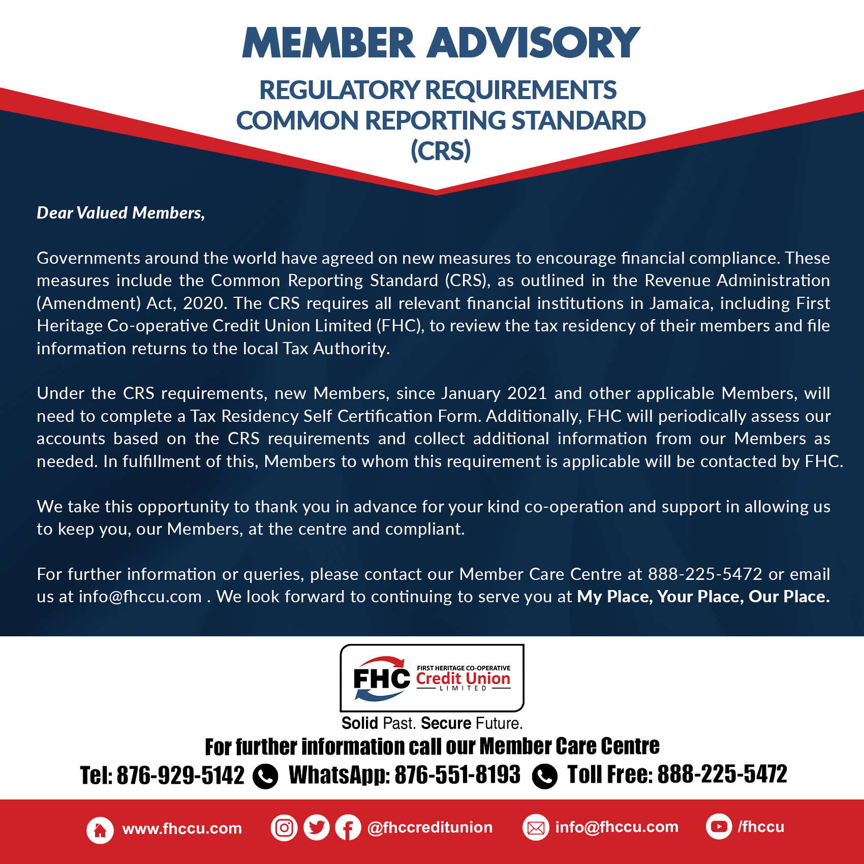 fhccu member advisory common reporting standard mar 29 2023