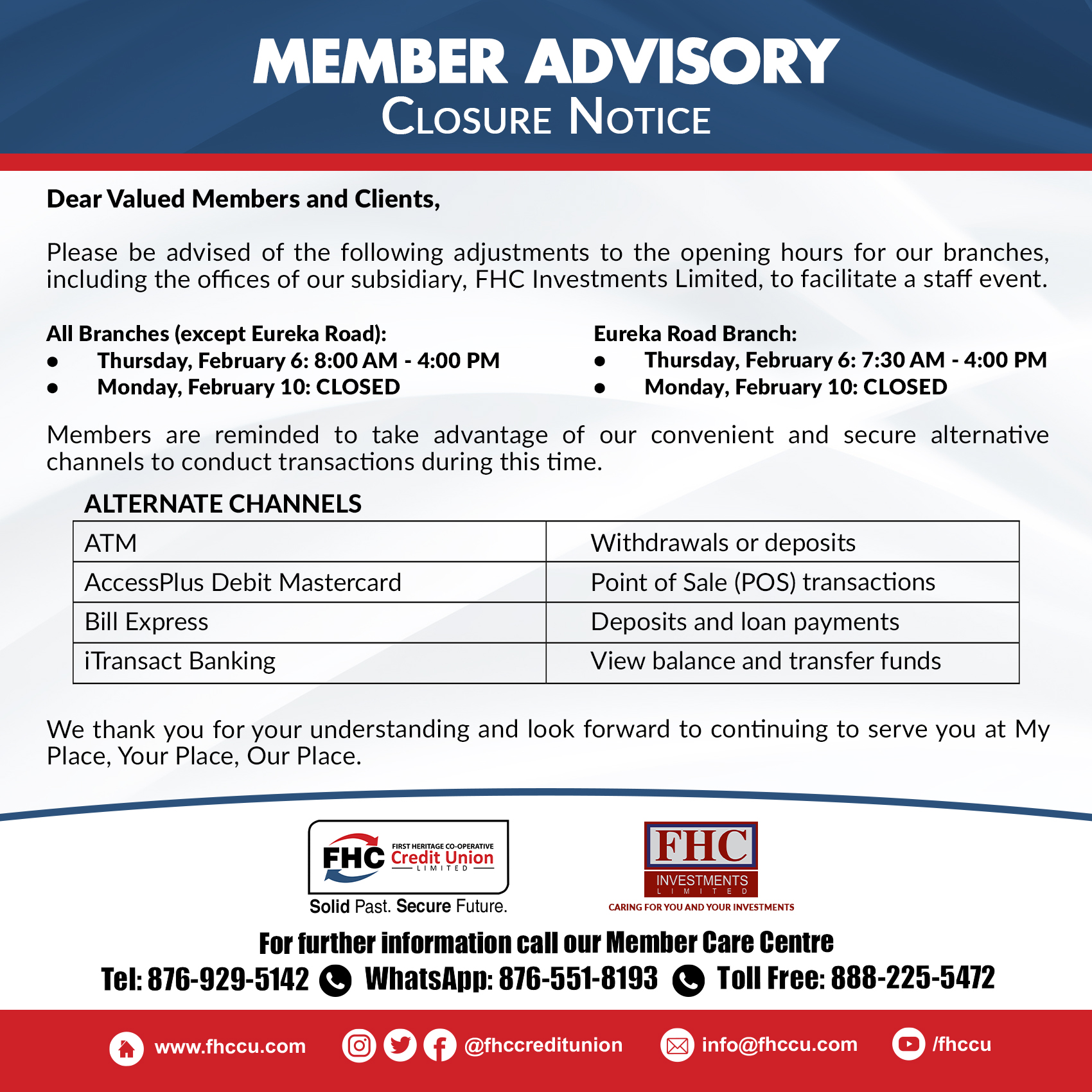 FHC Member Advisory Closure Notice 1A Feb 2025